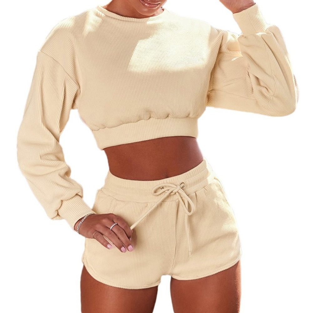 Long Sleeve Crop Top and Shorts Set